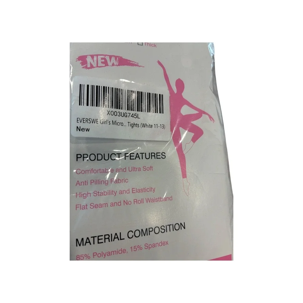 EVERSWE Girls Footless Tights 40D Microfiber White Size‎ 11-13 New